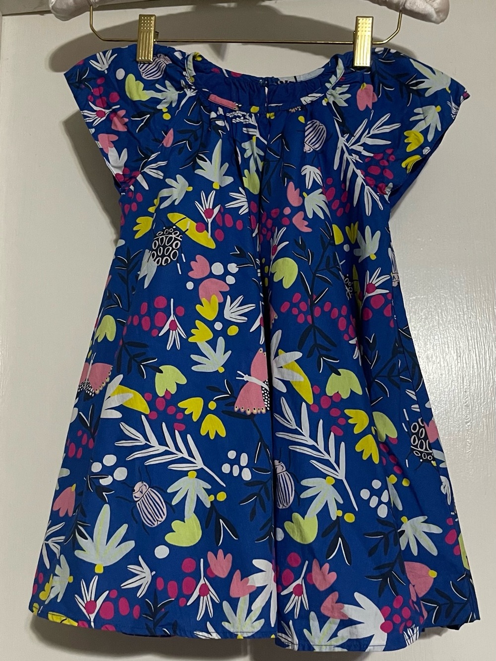 Catimini Girls Size 4 Dress. Flowers Butterflies And Bugs. Cotton Fabric